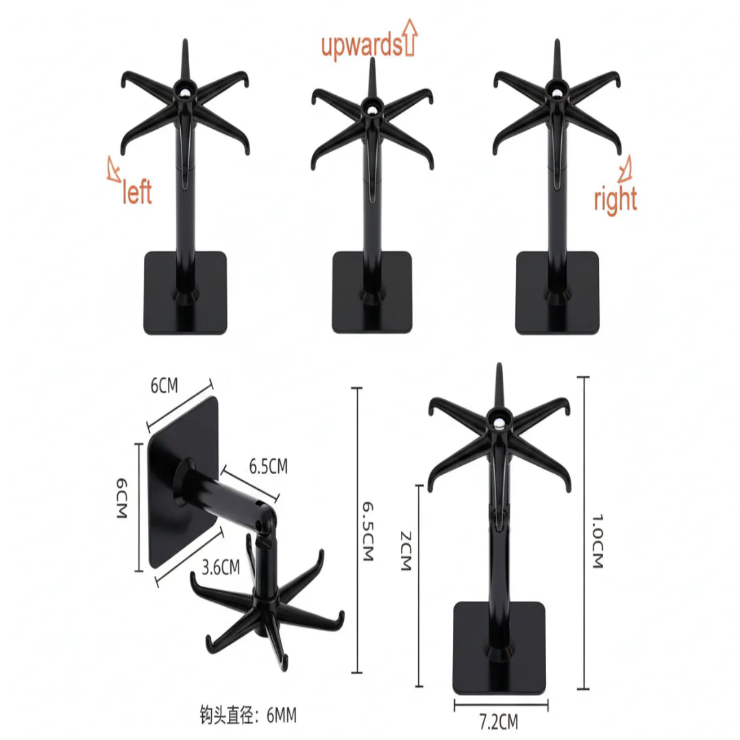 Black adjustable table stand with measurements on a white background